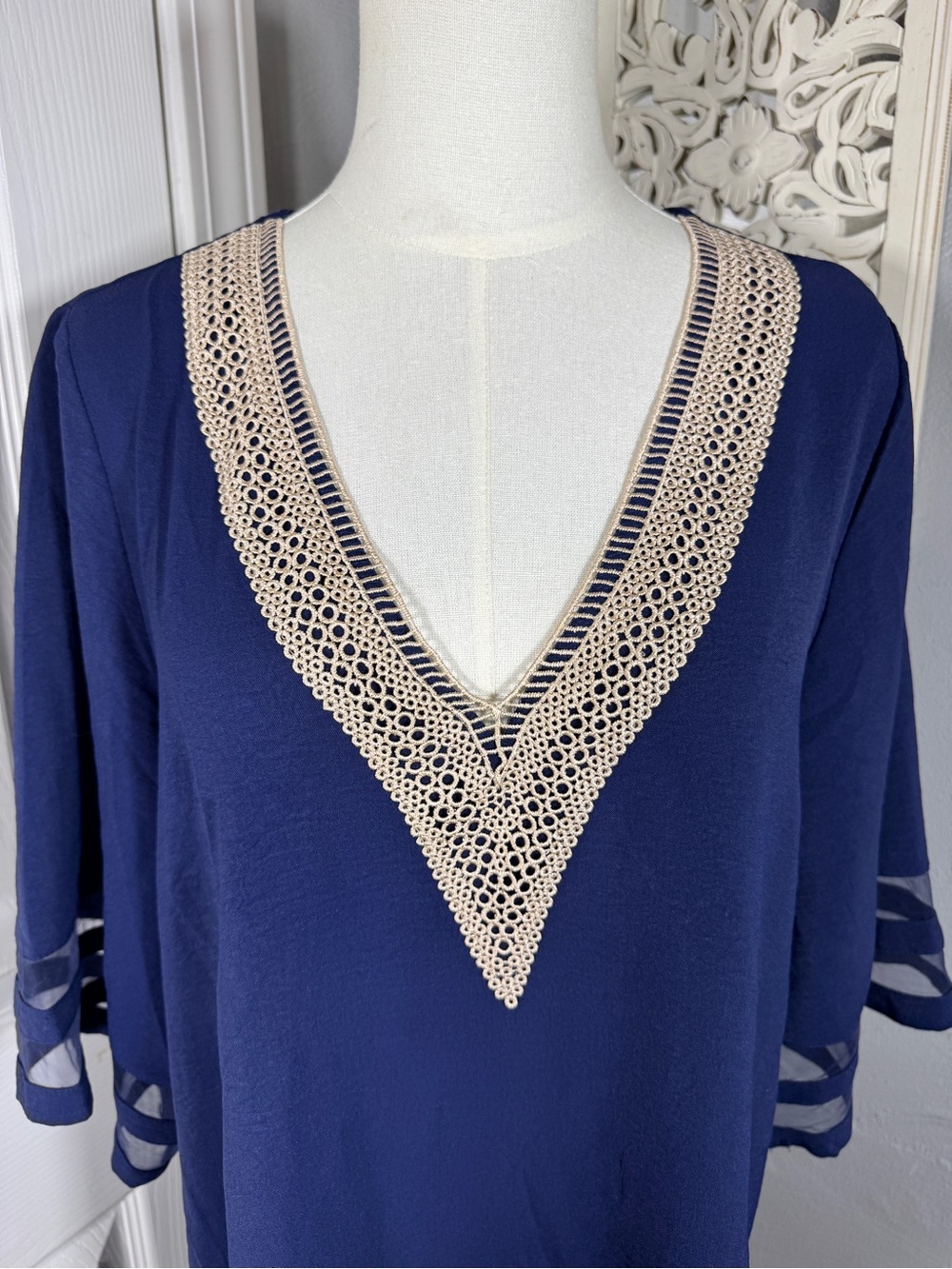 AI’Mage Navy Crochet Swim Cover Up Dress Size M Beach Resort Kaftan Tunic Boho - Picture 5 of 9